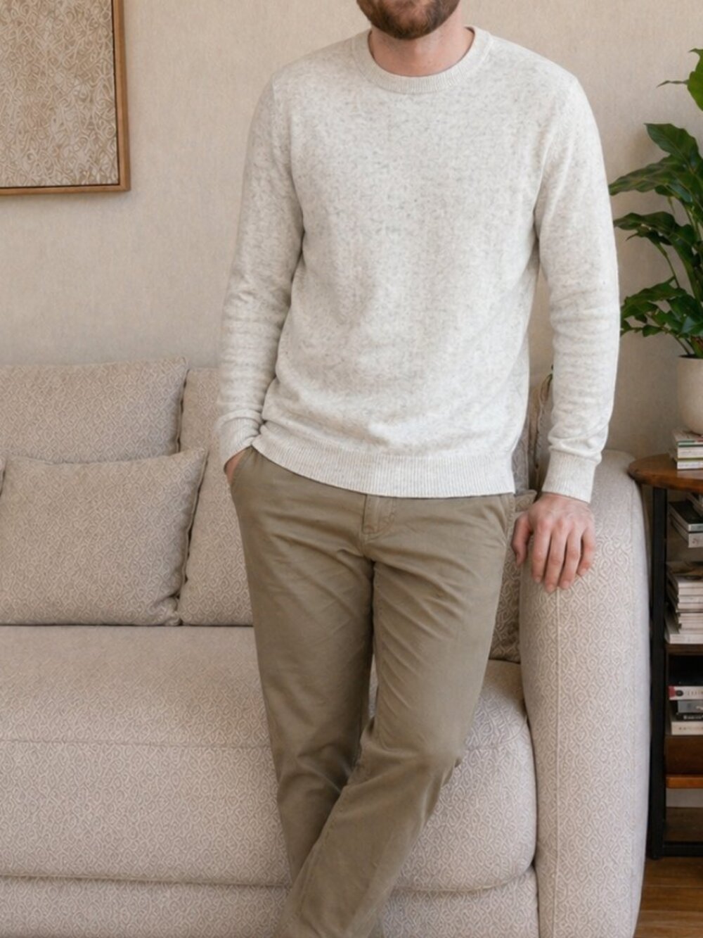 TED BAKER London Men’s Cream Textured Knit Crewneck Sweater Size 4 Large